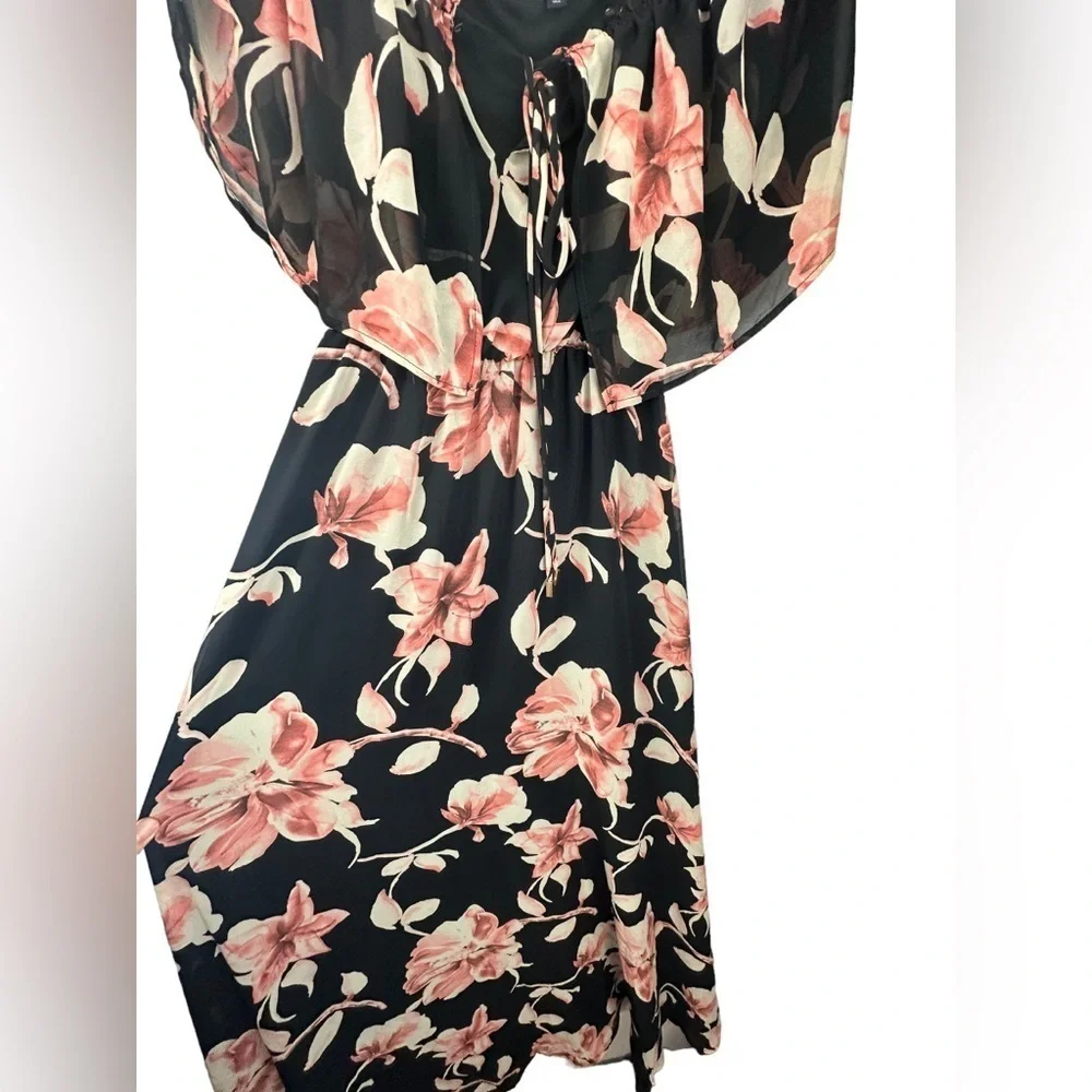 Lulus Infinite Love‎ Black Floral Print Off-the-Shoulder Maxi Dress Sz Small